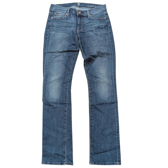 7 For All Mankind Jeans 27 Straight Leg Faded Wash Premium Denim Stretch Slim - Picture 1 of 6
